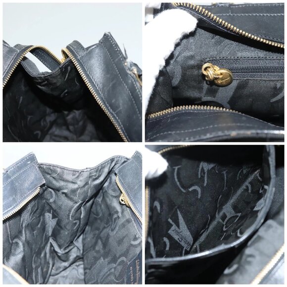 Salvatore Ferragamo Chain Vala Shoulder Bag Canvas Black Gold Auth - Picture 15 of 16